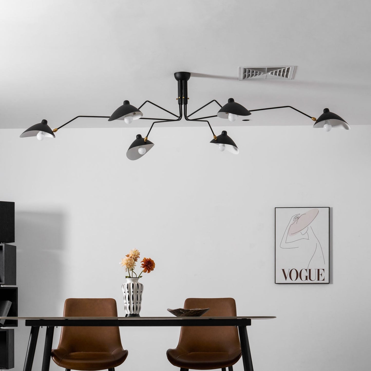 Verstelbare Spinlamp Multi-Arm Plafondlamp Industriële Design Messing Details Zwart Wit Scandinavisch Modern
