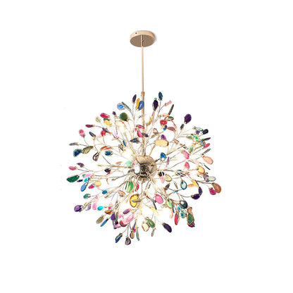 Agaat Kroonluchter met Braziliaanse Edelsteenschijven Roségoud Frame Luxe Hangverlichting voor Eetkamer Woonkamer Slaapkamer