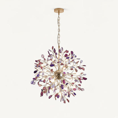 Agaat Kroonluchter met Braziliaanse Edelsteenschijven Roségoud Frame Luxe Hangverlichting voor Eetkamer Woonkamer Slaapkamer