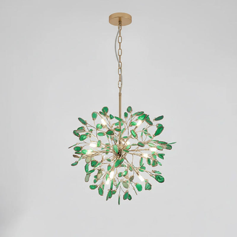 Agaat Kroonluchter met Braziliaanse Edelsteenschijven Roségoud Frame Luxe Hangverlichting voor Eetkamer Woonkamer Slaapkamer