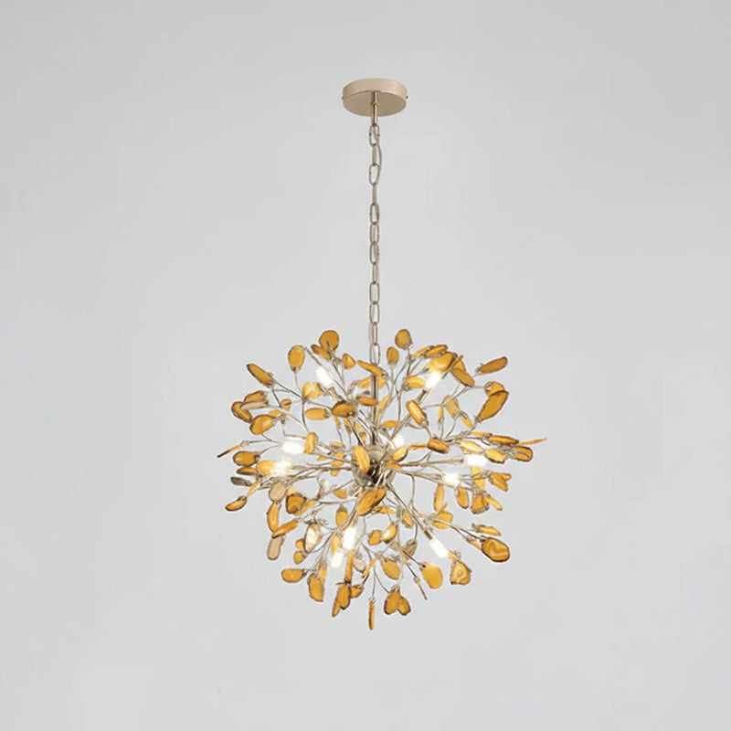 Agaat Kroonluchter met Braziliaanse Edelsteenschijven Roségoud Frame Luxe Hangverlichting voor Eetkamer Woonkamer Slaapkamer