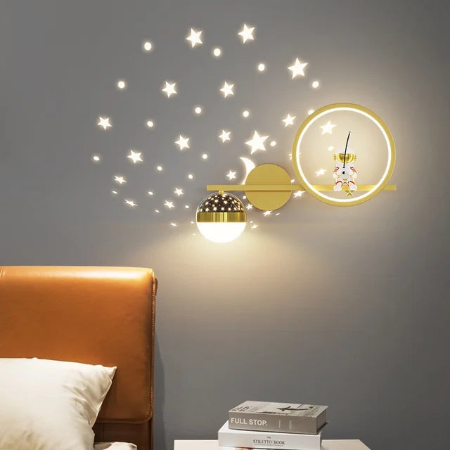 Kinder Wandlamp Met Sterren En Maan Projectie Voor Slaapkamer Zachte Nachtverlichting Met Warme Gloed