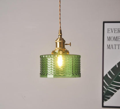 Hanglamp Geribbeld Glas Messing Japans Retro E27 Eetkamer Keuken Wit Groen