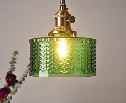 Hanglamp Geribbeld Glas Messing Japans Retro E27 Eetkamer Keuken Wit Groen