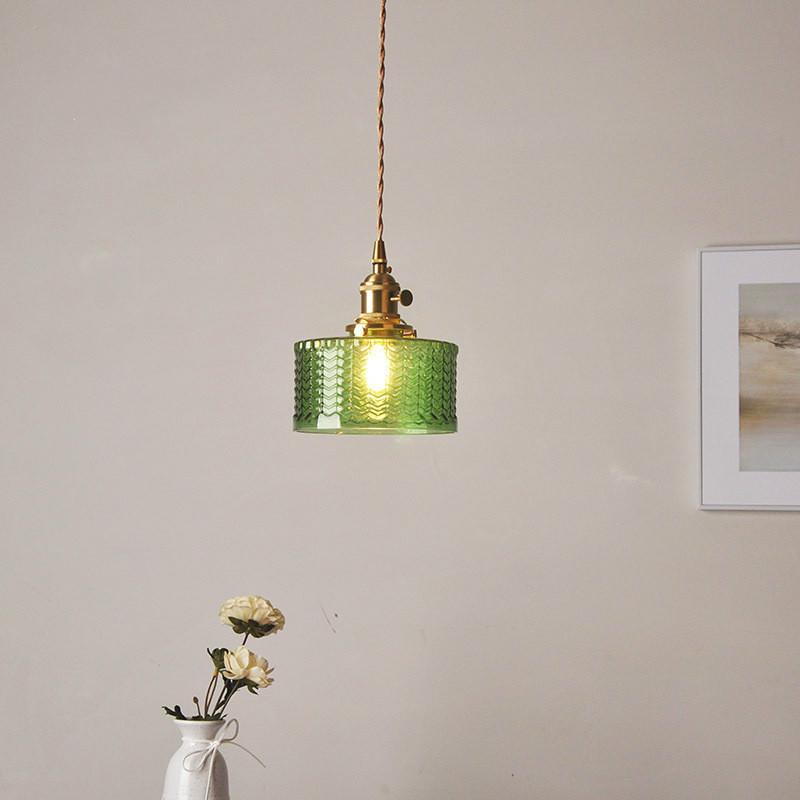 Hanglamp Geribbeld Glas Messing Japans Retro E27 Eetkamer Keuken Wit Groen