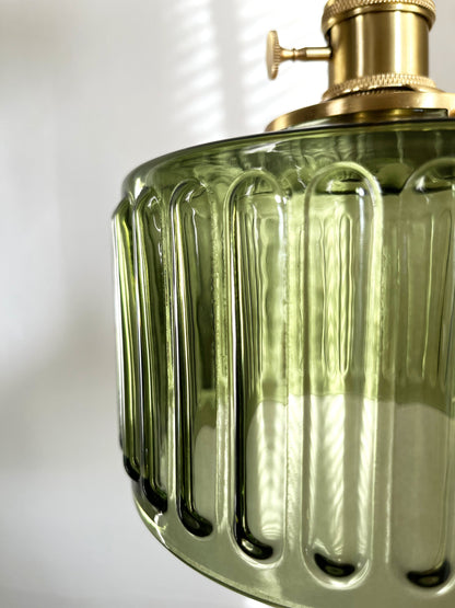 Hanglamp Geribbeld Glas Messing Japans Retro E27 Eetkamer Keuken Wit Groen