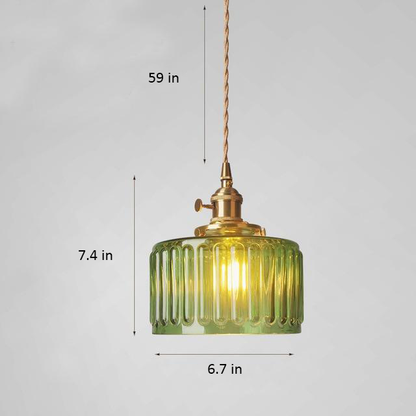Hanglamp Geribbeld Glas Messing Japans Retro E27 Eetkamer Keuken Wit Groen