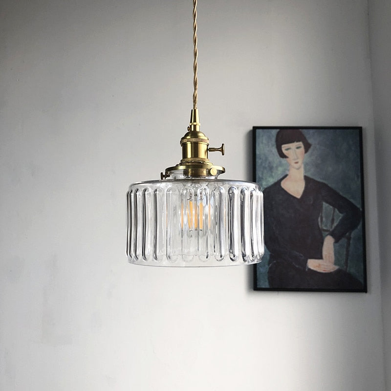 Hanglamp Geribbeld Glas Messing Japans Retro E27 Eetkamer Keuken Wit Groen