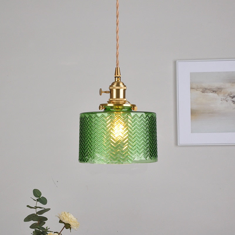 Hanglamp Geribbeld Glas Messing Japans Retro E27 Eetkamer Keuken Wit Groen