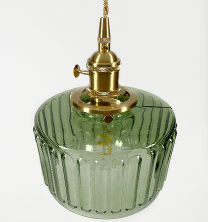 Hanglamp Geribbeld Glas Messing Japans Retro E27 Eetkamer Keuken Wit Groen