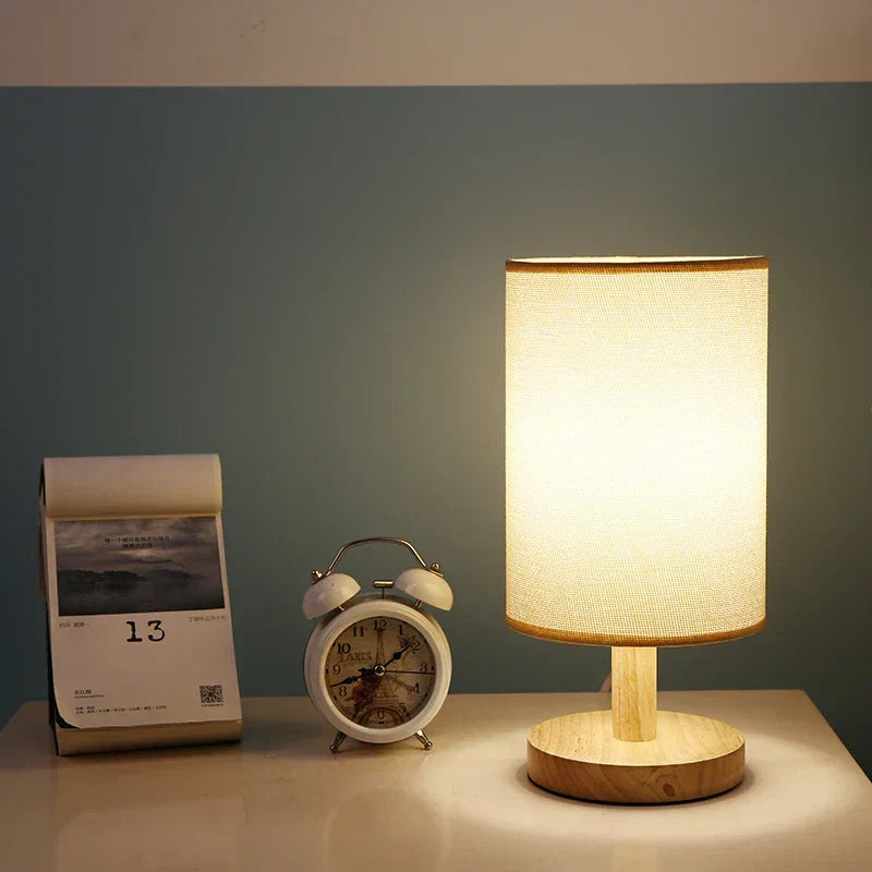Organische Tafellamp Hout & Linnen – Dimbaar met Afstandsbediening & Touch | 3 Lichtkleuren