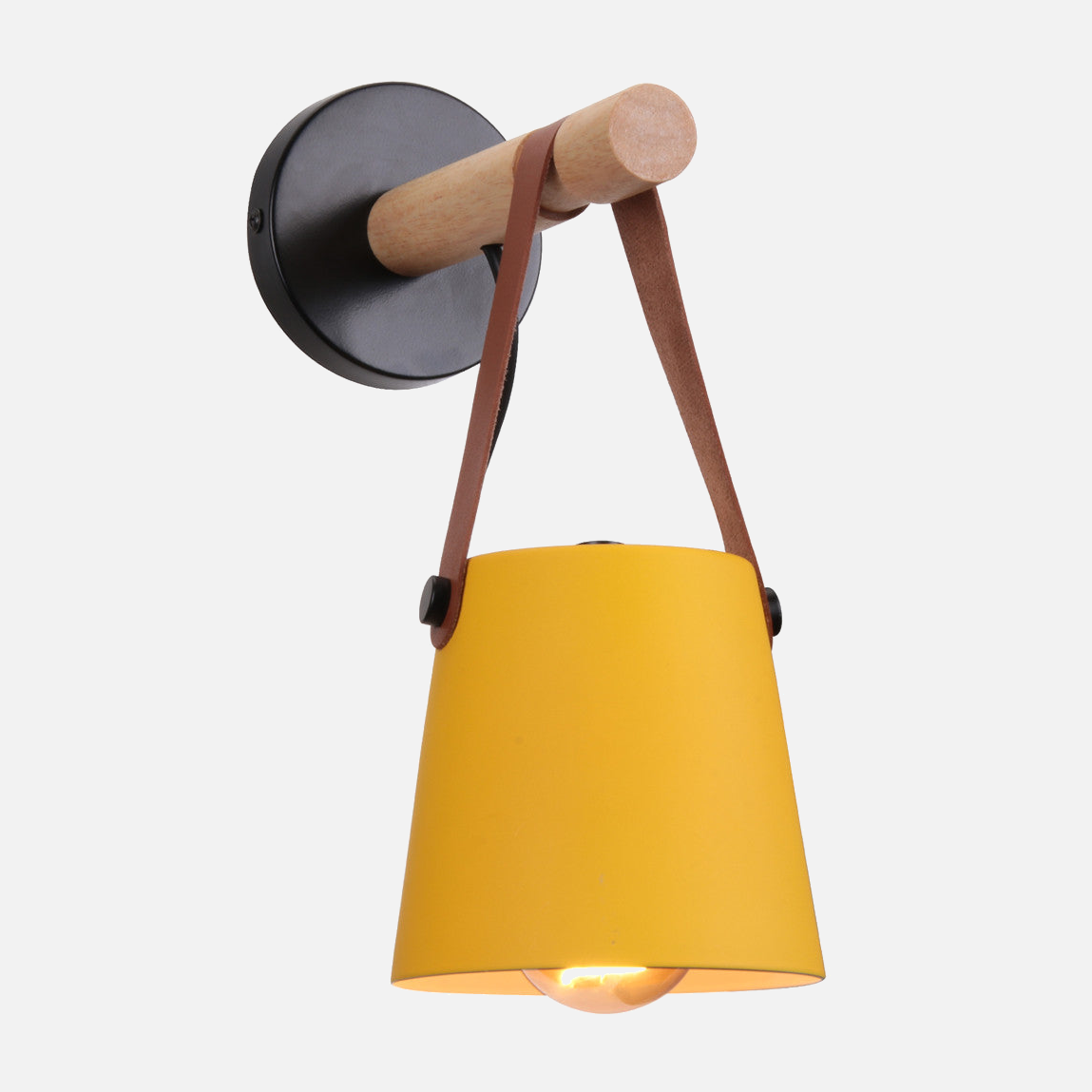 Wandlamp Kegel Hout IJzer Leren Band E27 Industrieel Zwart Wit Woonkamer