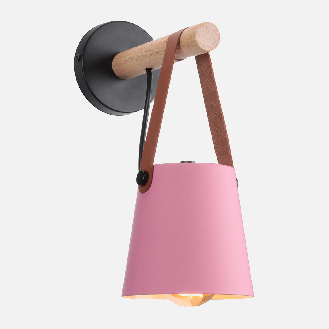 Wandlamp Kegel Hout IJzer Leren Band E27 Industrieel Zwart Wit Woonkamer