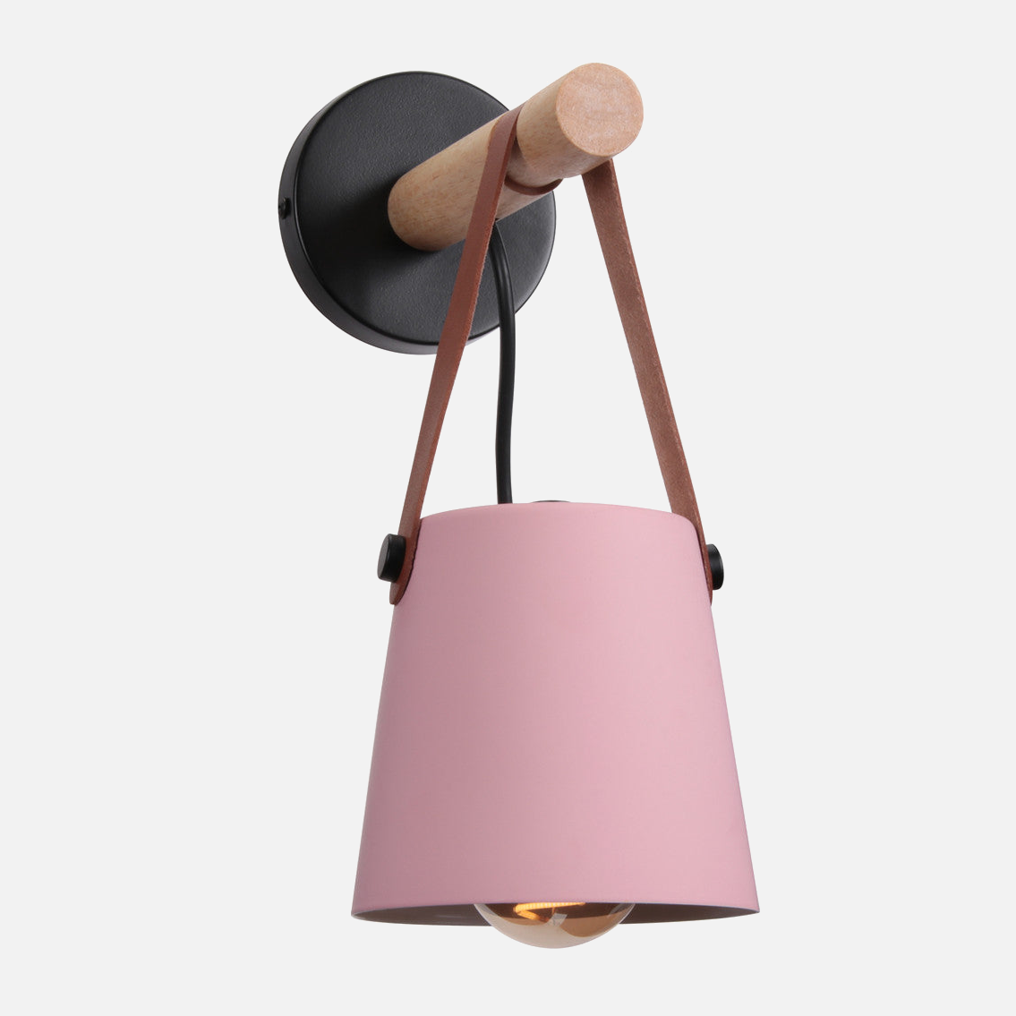 Wandlamp Kegel Hout IJzer Leren Band E27 Industrieel Zwart Wit Woonkamer