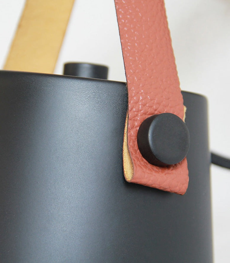 Wandlamp Kegel Hout IJzer Leren Band E27 Industrieel Zwart Wit Woonkamer