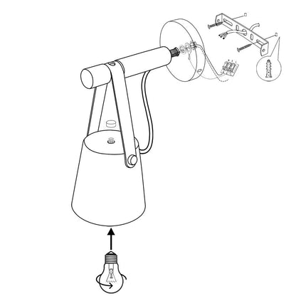 Wandlamp Kegel Hout IJzer Leren Band E27 Industrieel Zwart Wit Woonkamer