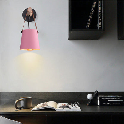 Wandlamp Kegel Hout IJzer Leren Band E27 Industrieel Zwart Wit Woonkamer