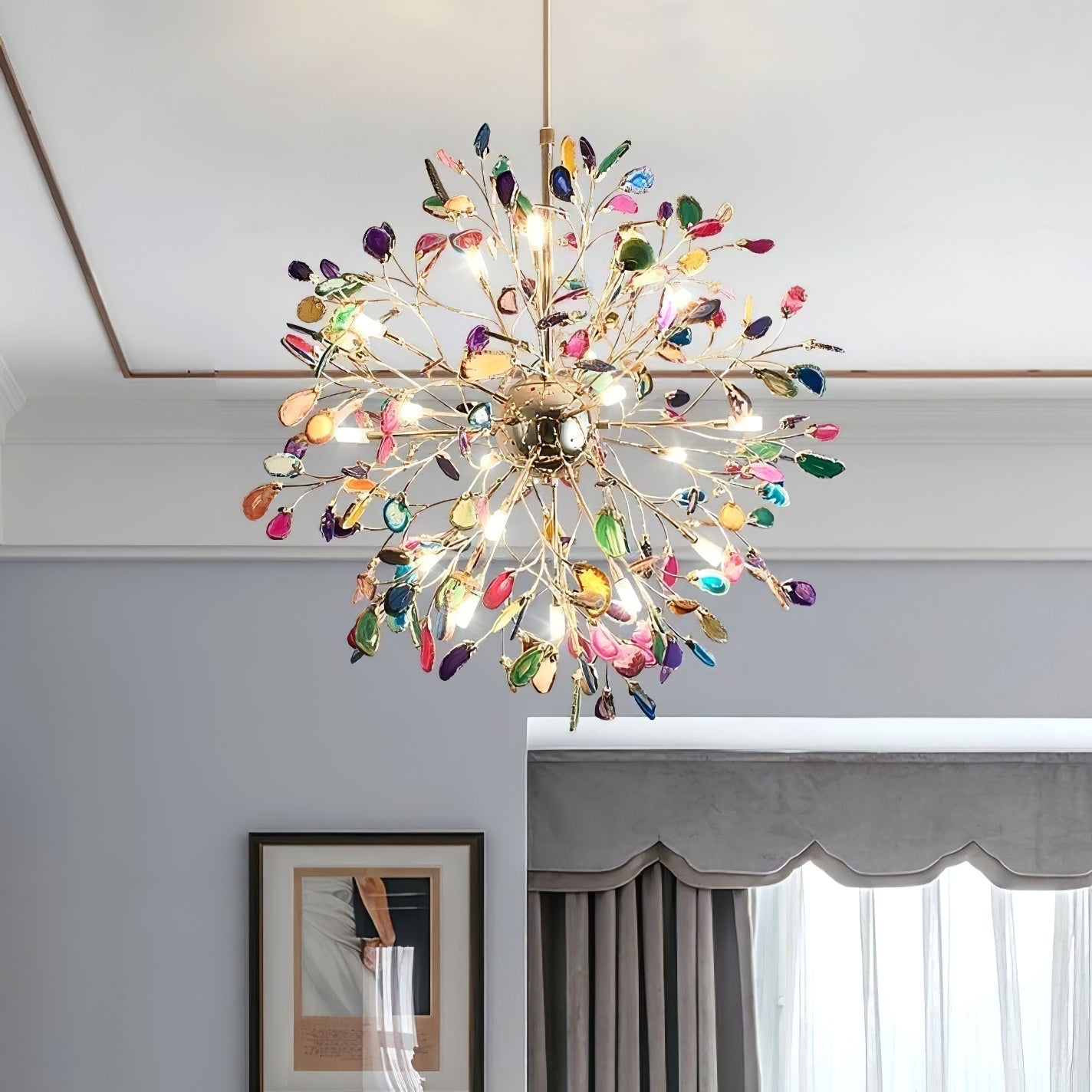 Hanglamp Kroonluchter Natuurlijk Agaat Metaal Goud Multicolor G4 12-18 Lichts Woonkamer