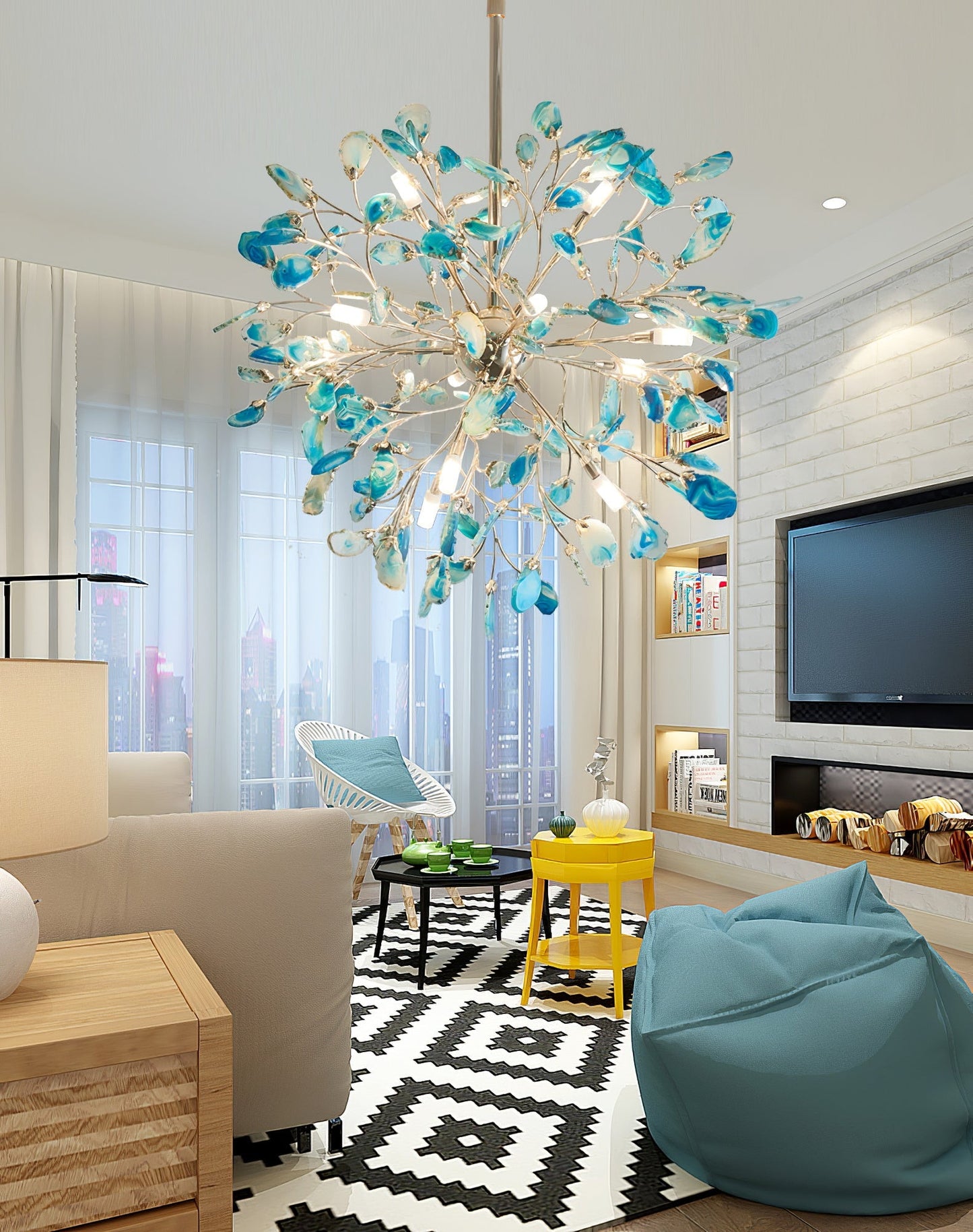 Hanglamp Kroonluchter Natuurlijk Agaat Metaal Goud Multicolor G4 12-18 Lichts Woonkamer