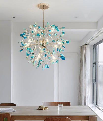 Agaat Kroonluchter met Braziliaanse Edelsteenschijven Roségoud Frame Luxe Hangverlichting voor Eetkamer Woonkamer Slaapkamer