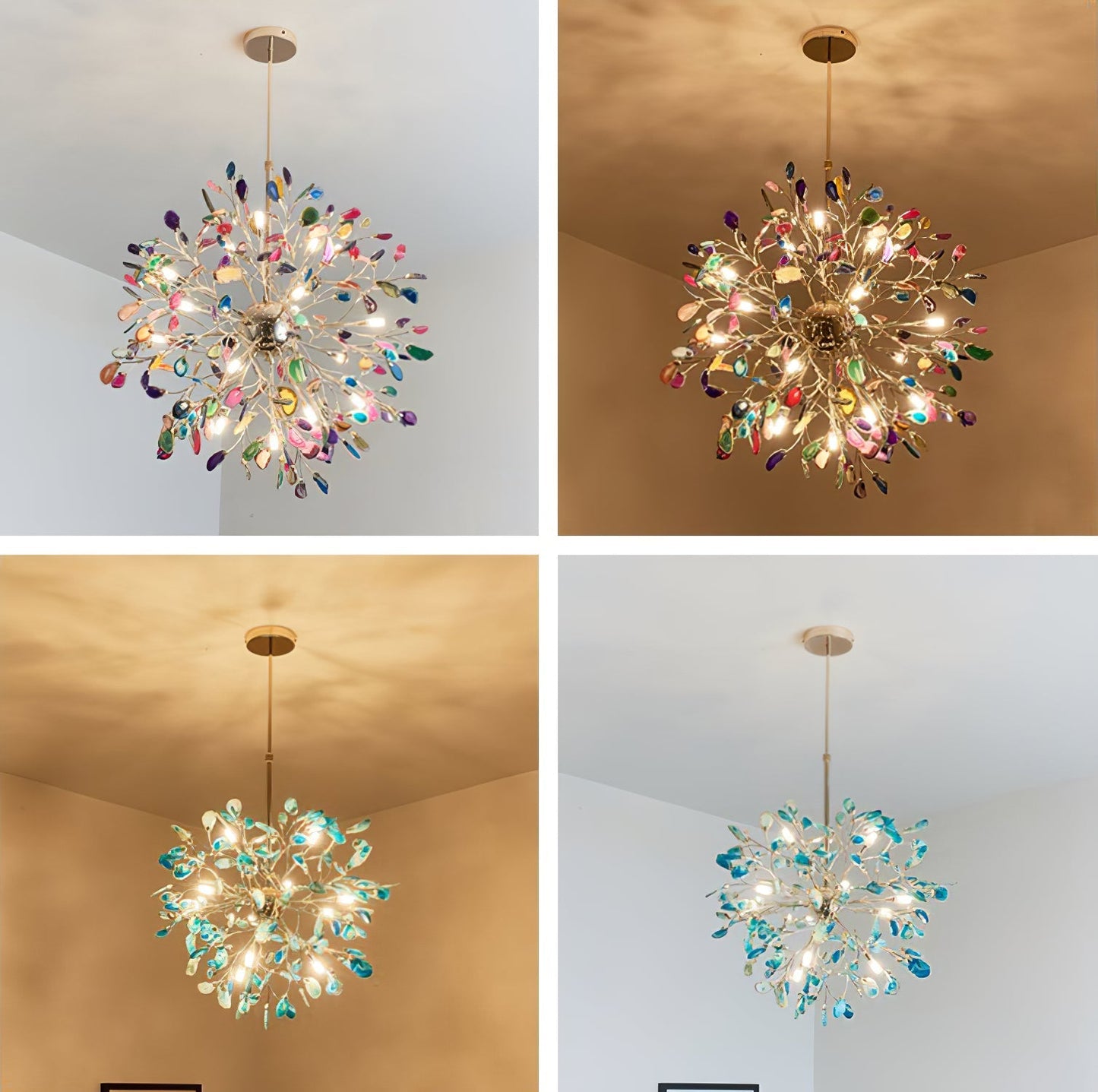 Hanglamp Kroonluchter Natuurlijk Agaat Metaal Goud Multicolor G4 12-18 Lichts Woonkamer