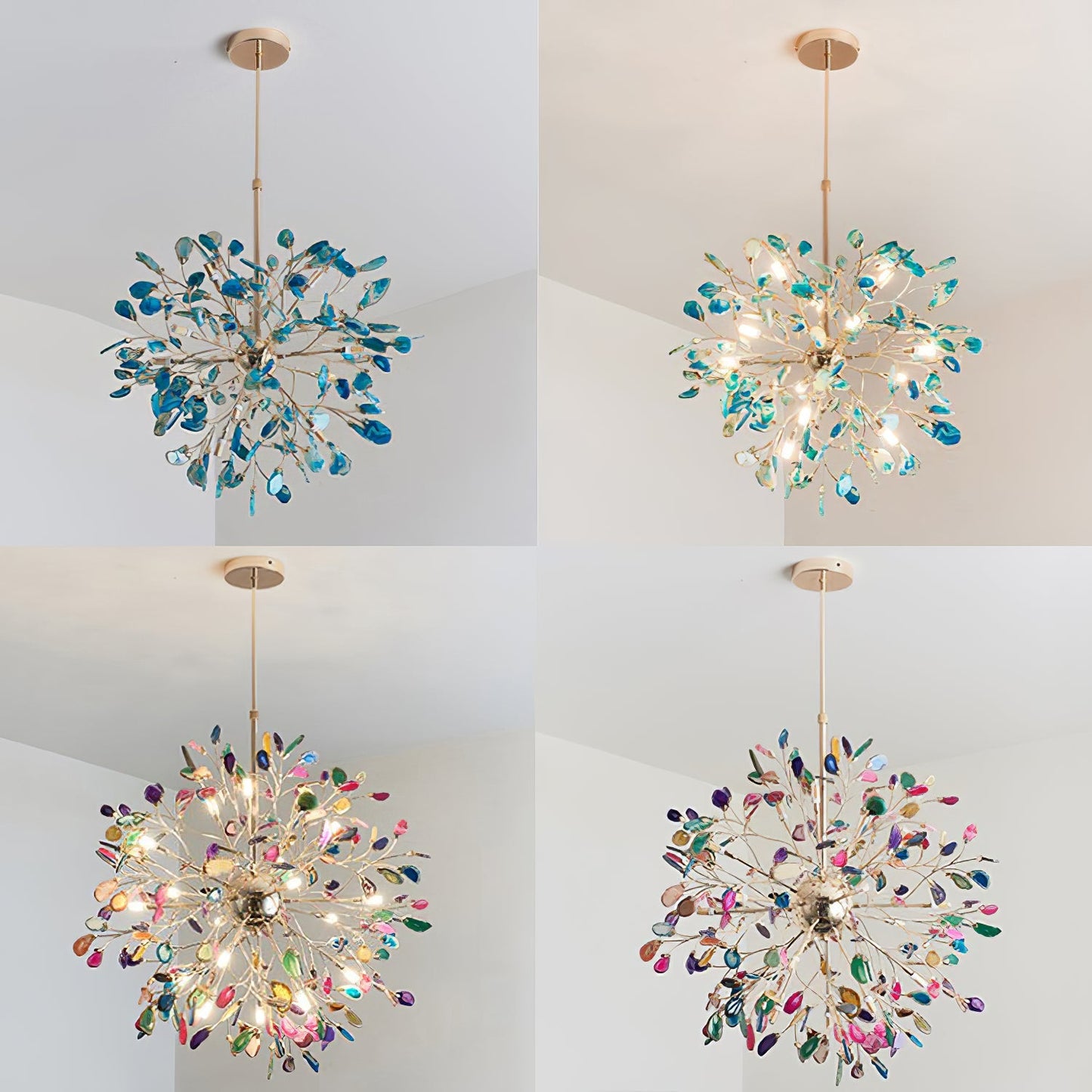 Hanglamp Kroonluchter Natuurlijk Agaat Metaal Goud Multicolor G4 12-18 Lichts Woonkamer