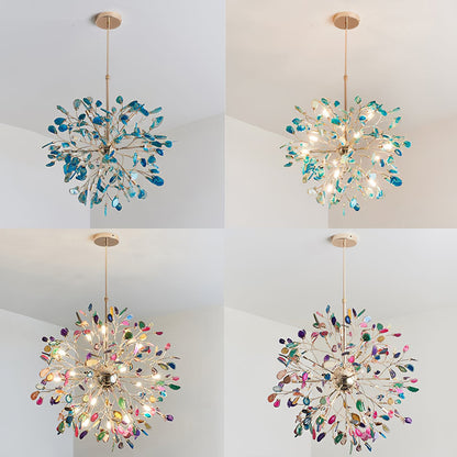 Agaat Kroonluchter met Braziliaanse Edelsteenschijven Roségoud Frame Luxe Hangverlichting voor Eetkamer Woonkamer Slaapkamer