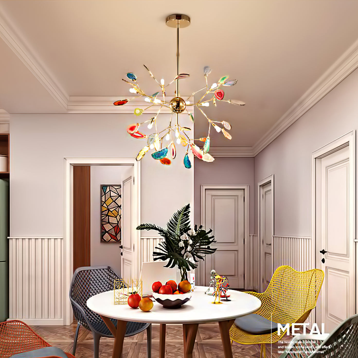 Hanglamp Kroonluchter Natuurlijk Agaat Metaal Goud Multicolor G4 12-18 Lichts Woonkamer