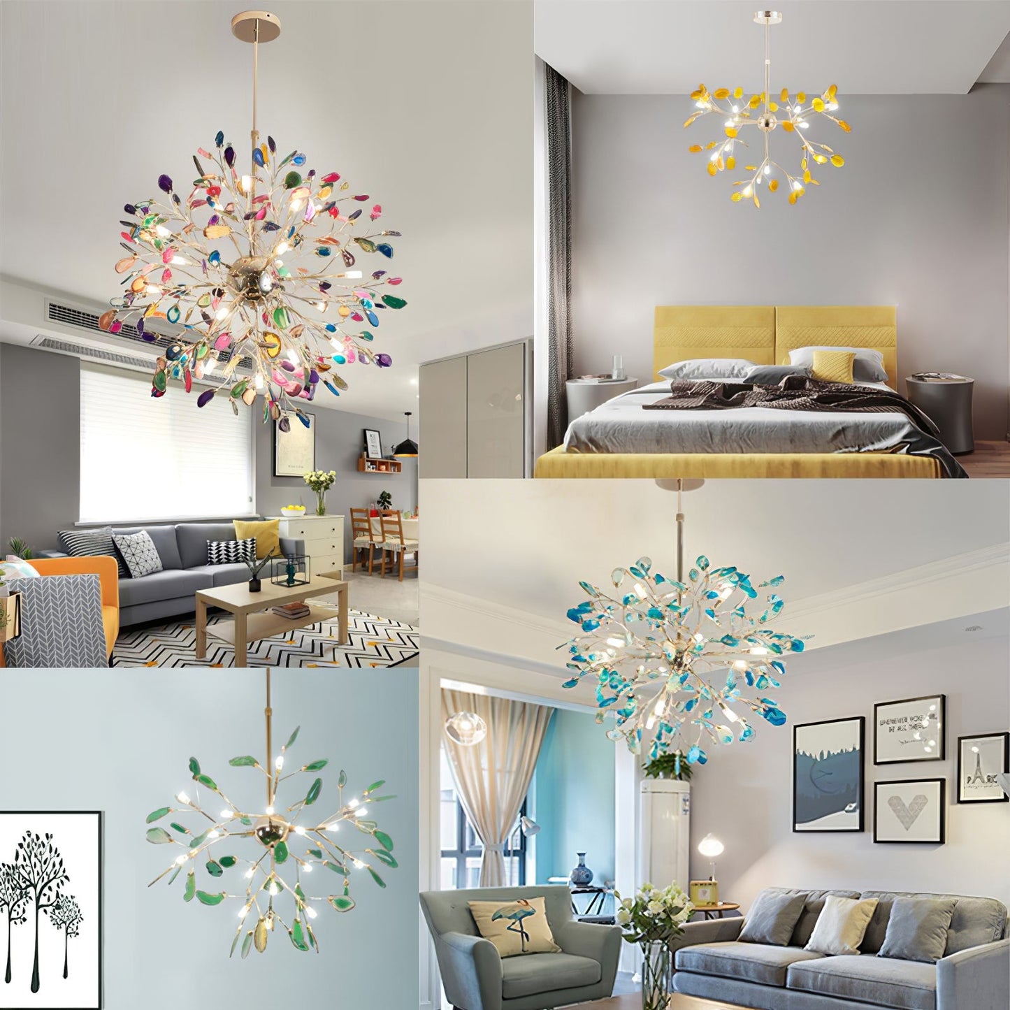 Hanglamp Kroonluchter Natuurlijk Agaat Metaal Goud Multicolor G4 12-18 Lichts Woonkamer