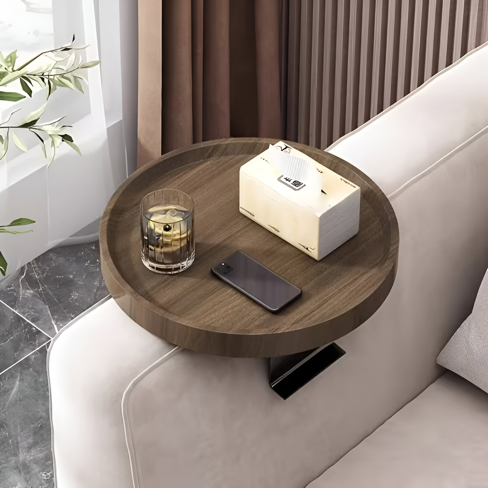 Ronde Bijzettafel voor Bankleuning - Klaptafel voor Snacks en Drankjes