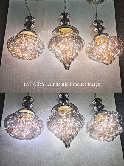 Grijze glazen hanglamp met sterrenhemel-effect voor eetkamer, bar of keukeneiland