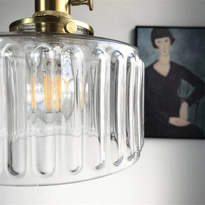 Groene Transparante Glazen Hanglamp Met Ribbelstructuur En Messing Fitting Vintage E27 Plafondlamp Voor Eetkamer Woonkamer En Keuken