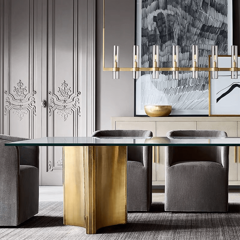 Moderne Eettafel Kroonluchter met Cilindervormige Glazen Kappen – Hanglamp Messing – Sfeerverlichting voor Woonkamer Eetkamer Keukeneiland
