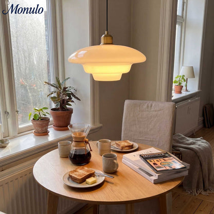 Glazen Hanglamp met Gelaagd Design – Melkwit Matglas voor Eetkamer en Woonkamer