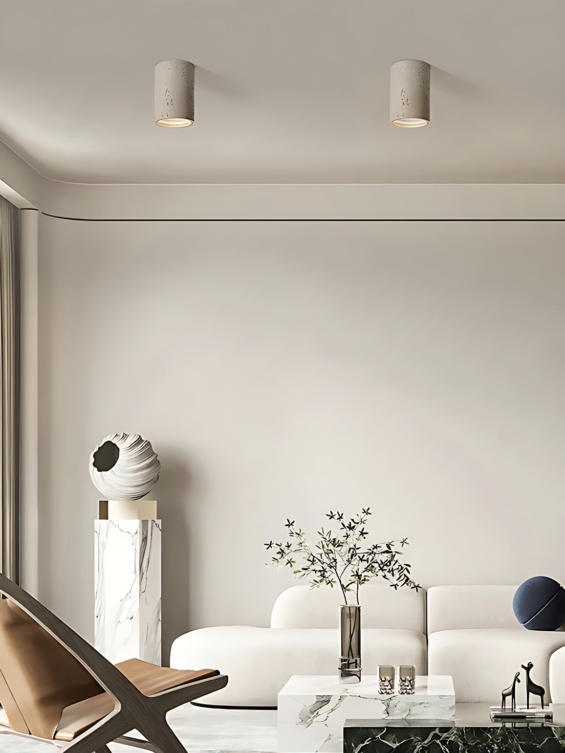 Cilindrische plafondlamp van travertijn – LED verlichting voor moderne interieurs
