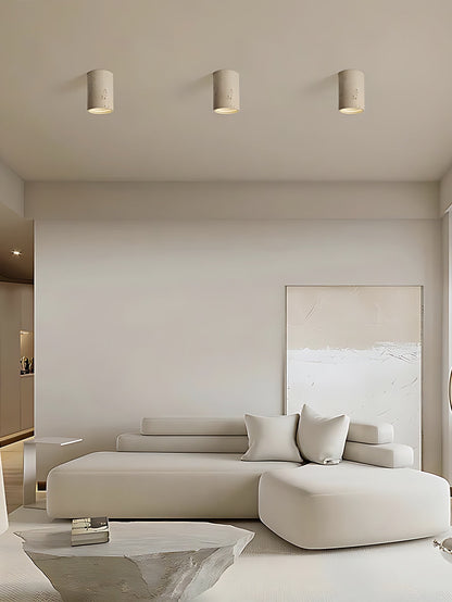 Cilindrische plafondlamp van travertijn – LED verlichting voor moderne interieurs