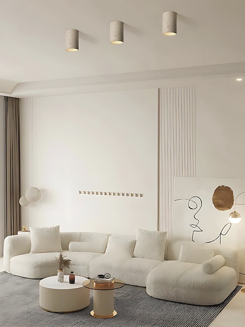 Cilindrische plafondlamp van travertijn – LED verlichting voor moderne interieurs