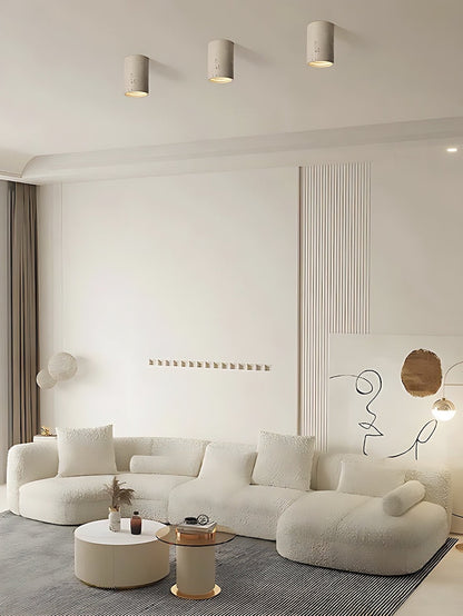Cilindrische plafondlamp van travertijn – LED verlichting voor moderne interieurs