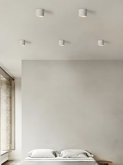 Cilindrische plafondlamp van travertijn – LED verlichting voor moderne interieurs