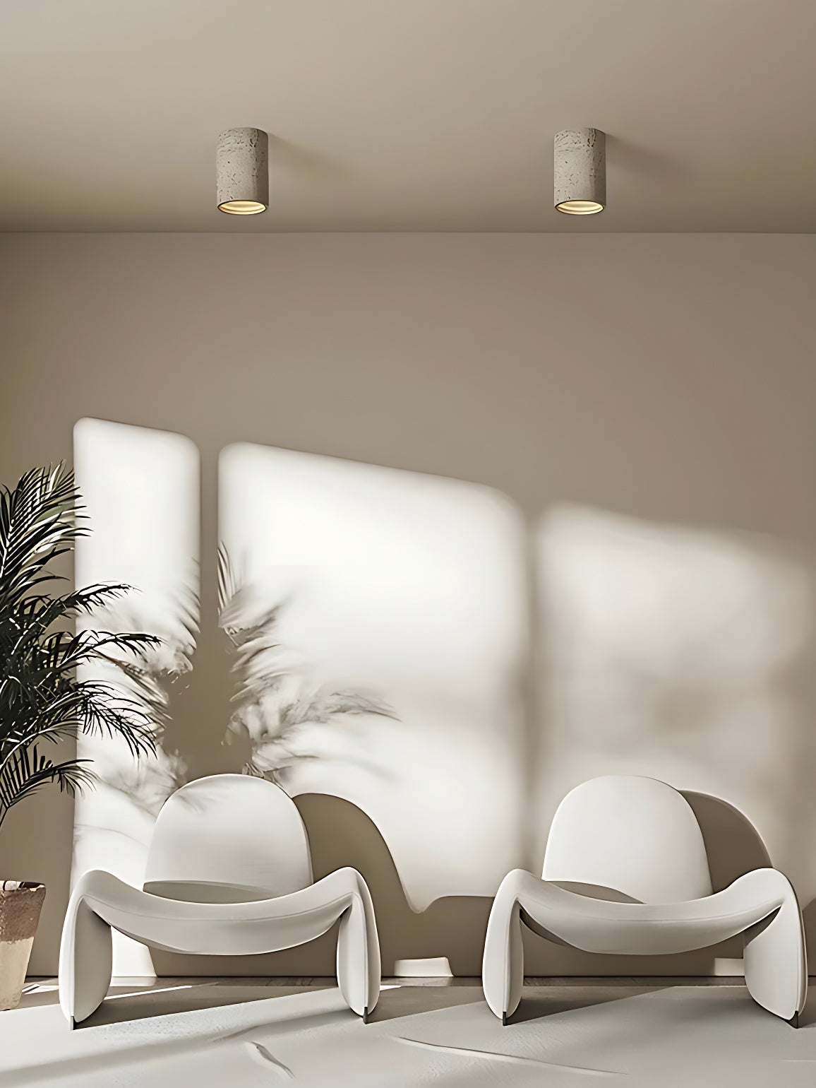 Cilindrische plafondlamp van travertijn – LED verlichting voor moderne interieurs