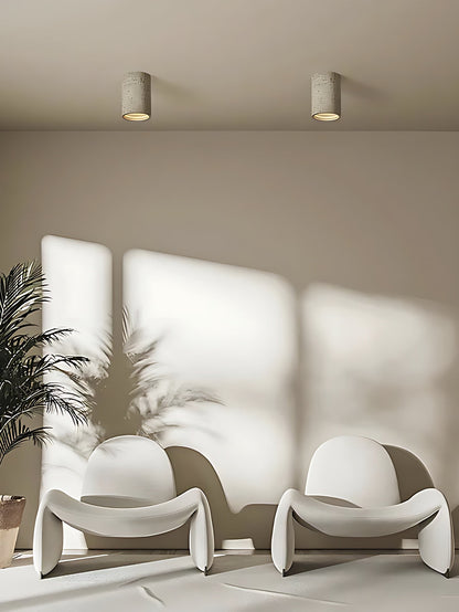 Cilindrische plafondlamp van travertijn – LED verlichting voor moderne interieurs