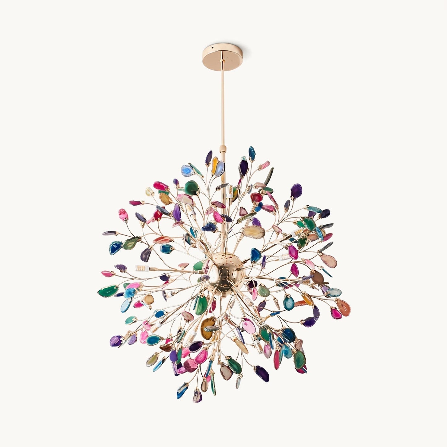 Agaat Kroonluchter met Braziliaanse Edelsteenschijven Roségoud Frame Luxe Hangverlichting voor Eetkamer Woonkamer Slaapkamer