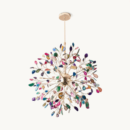 Agaat Kroonluchter met Braziliaanse Edelsteenschijven Roségoud Frame Luxe Hangverlichting voor Eetkamer Woonkamer Slaapkamer
