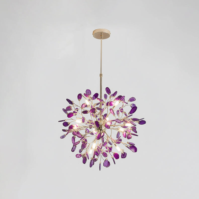 Agaat Kroonluchter met Braziliaanse Edelsteenschijven Roségoud Frame Luxe Hangverlichting voor Eetkamer Woonkamer Slaapkamer