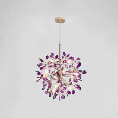Agaat Kroonluchter met Braziliaanse Edelsteenschijven Roségoud Frame Luxe Hangverlichting voor Eetkamer Woonkamer Slaapkamer