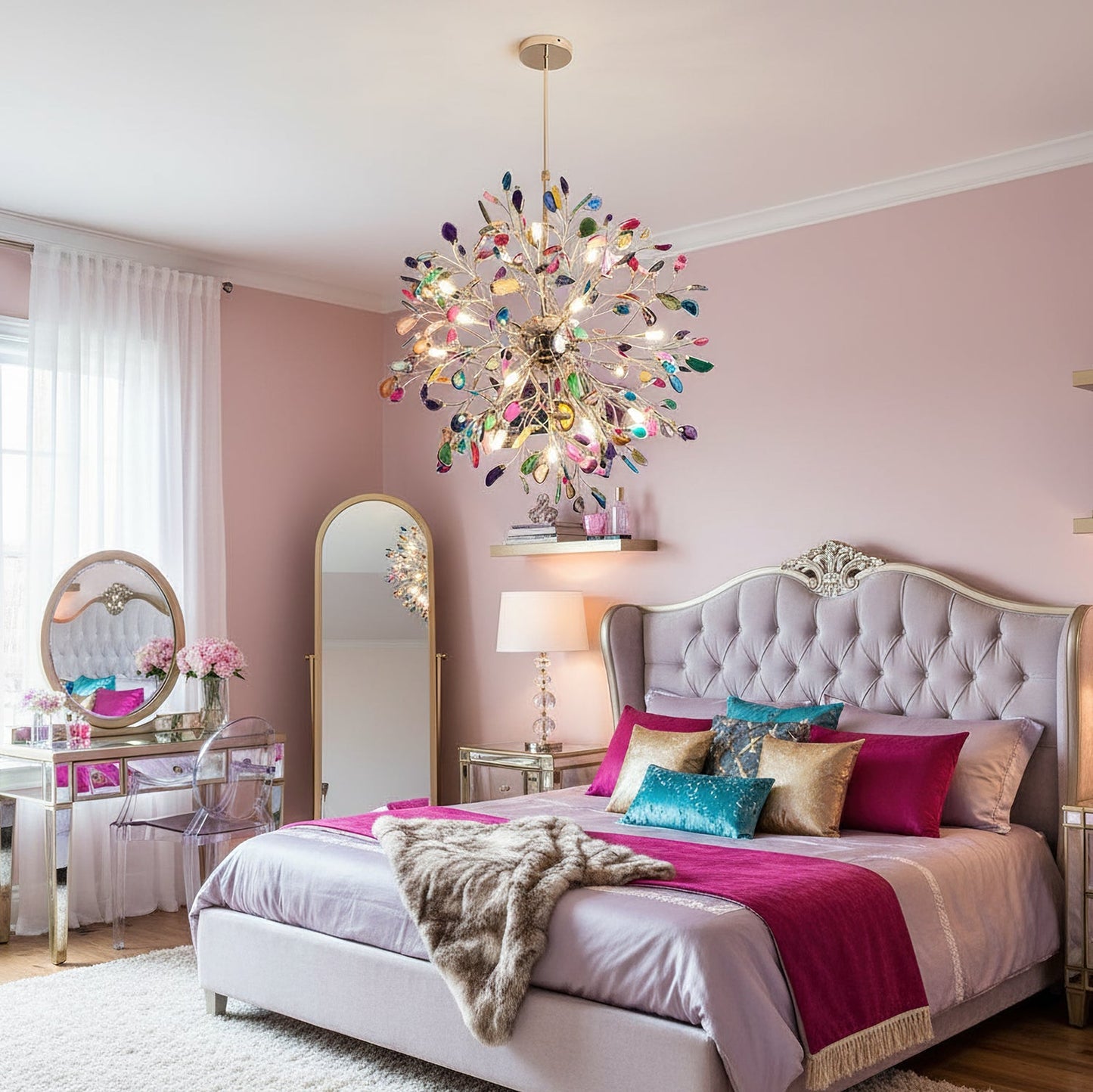 Hanglamp Kroonluchter Natuurlijk Agaat Metaal Goud Multicolor G4 12-18 Lichts Woonkamer