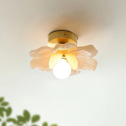 Plafondlamp met Bloesemontwerp in Hars en Messing – Elegante Verlichting voor Slaapkamer en Gang