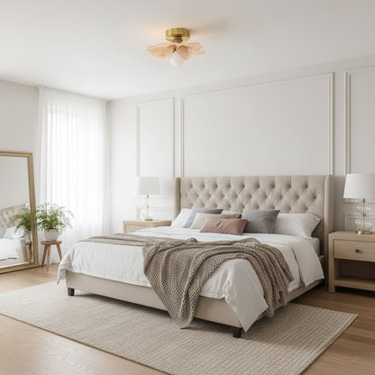 Plafondlamp met Bloesemontwerp in Hars en Messing – Elegante Verlichting voor Slaapkamer en Gang