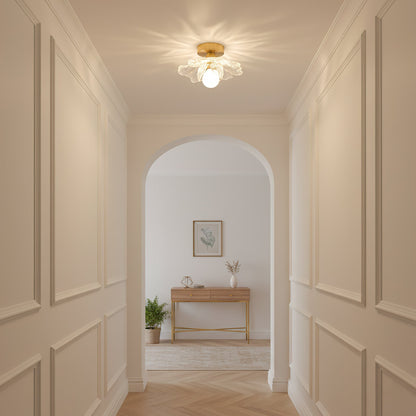 Plafondlamp met Bloesemontwerp in Hars en Messing – Elegante Verlichting voor Slaapkamer en Gang