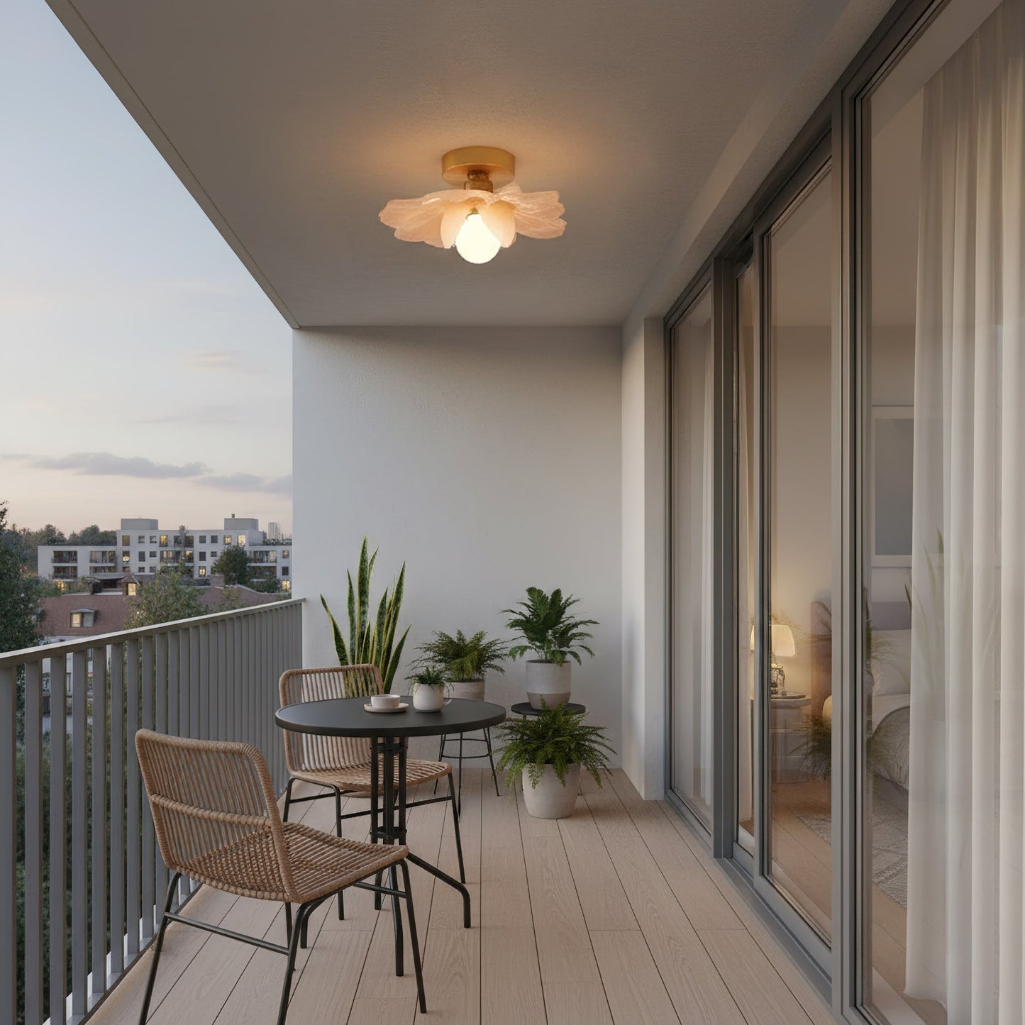 Plafondlamp met Bloesemontwerp in Hars en Messing – Elegante Verlichting voor Slaapkamer en Gang